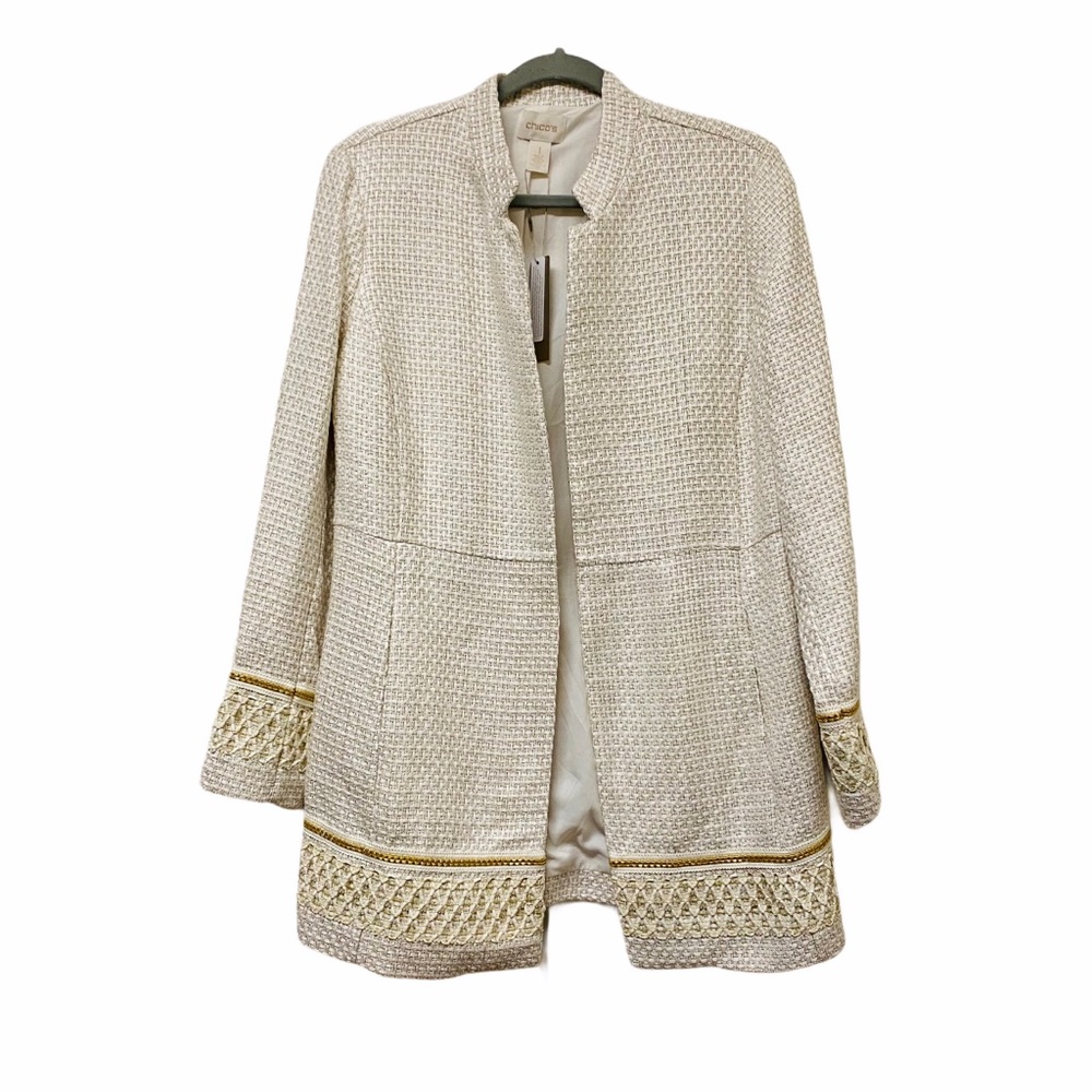 Chicos Textured Embellished Topper Jacket Neutral